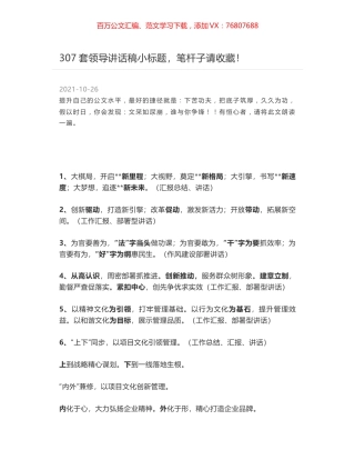 307套领导讲话稿小标题，笔杆子请收藏！.docx