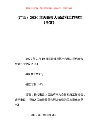 （广西）2020年天峨县人民政府工作报告（全文）.doc