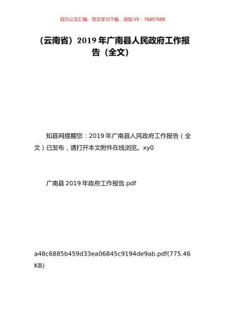 （云南省）2019年广南县人民政府工作报告（全文）.doc