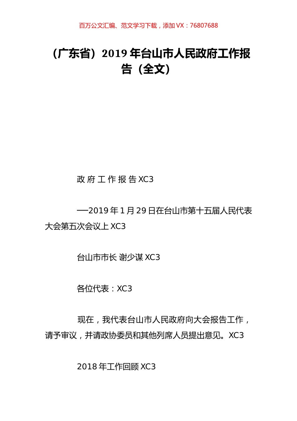 （广东省）2019年台山市人民政府工作报告（全文）.doc_第1页