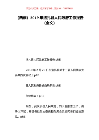 （西藏）2019年洛扎县人民政府工作报告（全文）.doc