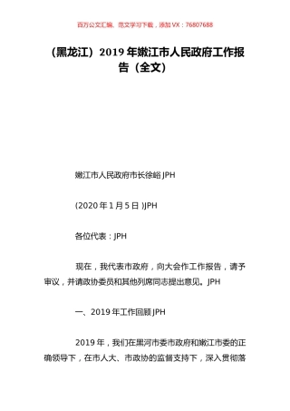 （黑龙江）2019年嫩江市人民政府工作报告（全文）.doc