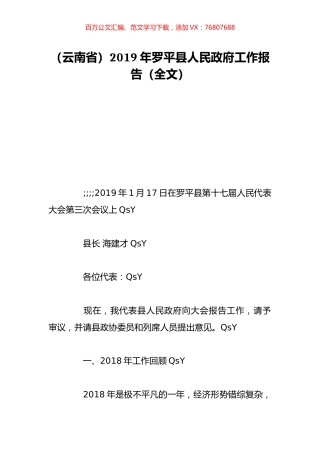 （云南省）2019年罗平县人民政府工作报告（全文）.doc