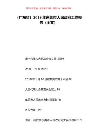 （广东省）2019年东莞市人民政府工作报告（全文）.doc
