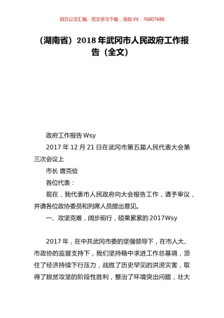 （湖南省）2018年武冈市人民政府工作报告（全文）.doc
