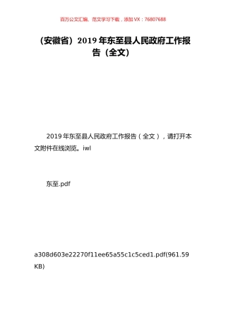 （安徽省）2019年东至县人民政府工作报告（全文）.doc
