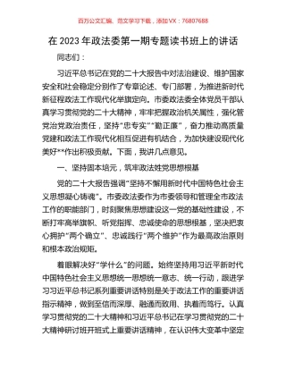 在2023年政法委第一期专题读书班上的讲话.docx