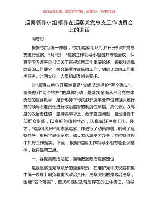 巡察领导小组领导在巡察某党总支工作动员会上的讲话.docx
