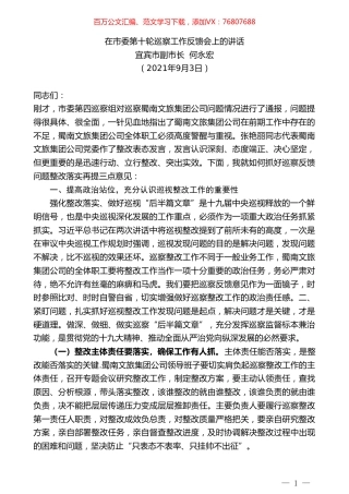 宜宾市副市长何永宏：在市委第十轮巡察工作反馈会上的讲话.doc