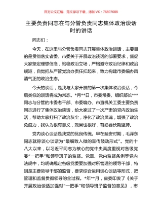 主要负责同志在与分管负责同志集体政治谈话时的讲话.docx