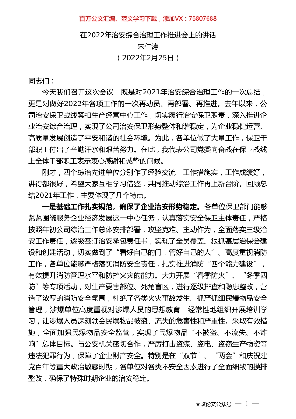 宋仁涛：在2022年治安综合治理工作推进会上的讲话.doc_第1页