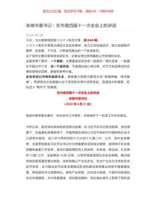 张掖市委书记：在市委四届十一次全会上的讲话.docx