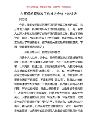 在环保问题整改工作推进会议上的讲话.docx