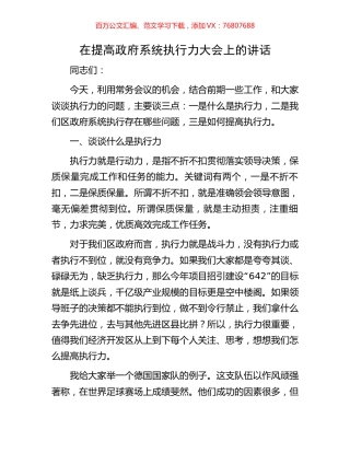 在提高政府系统执行力大会上的讲话.docx