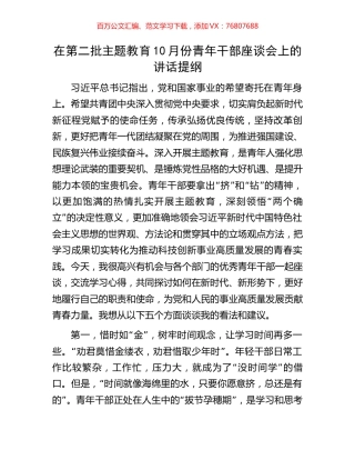 在第二批主题教育10月份青年干部座谈会上的讲话提纲.docx