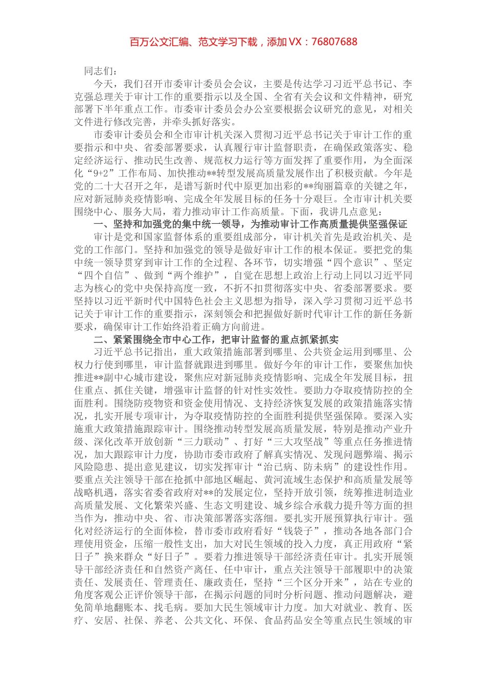 市委书记在市委审计委员会第二次会议上的讲话.docx_第1页
