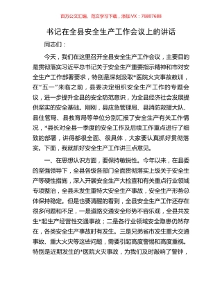 书记在全县安全生产工作会议上的讲话.docx