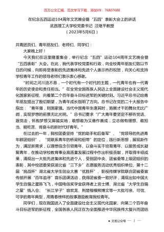 武昌理工大学校党委书记汪继平教授：在纪念五四运动104周年文艺晚会暨“五四”表彰大会上的讲话.doc