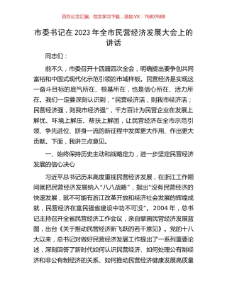 市委书记在2023年全市民营经济发展大会上的讲话.docx