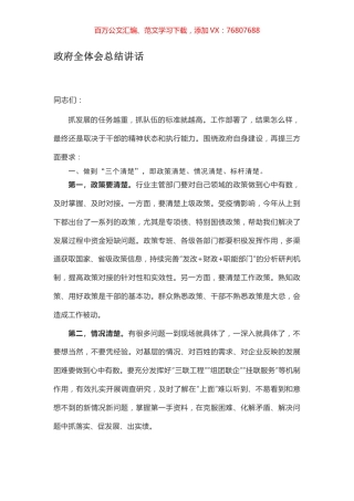 政府全体会总结讲话.docx