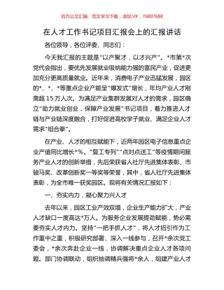 在人才工作书记项目汇报会上的汇报讲话.docx