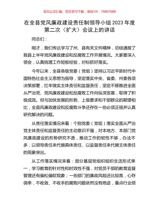 在全县党风廉政建设责任制领导小组2023年度第二次（扩大）会议上的讲话.docx