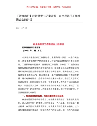 武陟县委书记秦迎军：在全县防汛工作推进会上的讲话.docx