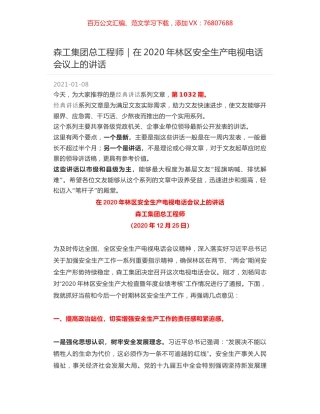 森工集团总工程师｜在2020年林区安全生产电视电话会议上的讲话.docx