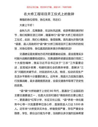 在大桥工程项目开工仪式上的致辞.docx