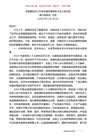 陵川县县长王丽：在县委经济工作会议暨劳模表彰大会上的讲话.doc