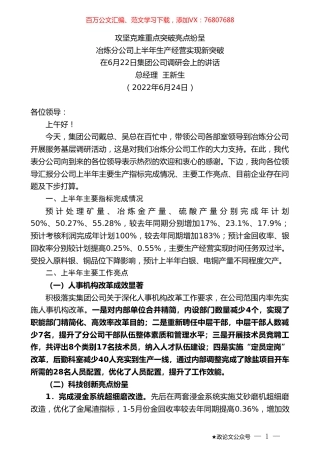 总经理王新生：在6月22日集团公司调研会上的讲话.doc