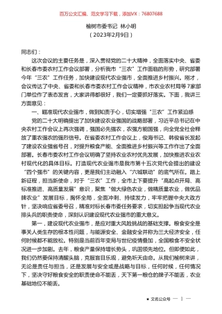 榆树市委书记林小明：在市委农村工作会议上的讲话.doc