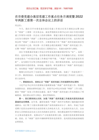 在市委党建办基层党建工作重点任务月调度暨2022年两新工委第一次全体会议上的讲话 (2).docx