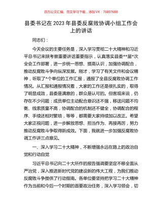 县委书记在2023年县委反腐败协调小组工作会上的讲话.docx