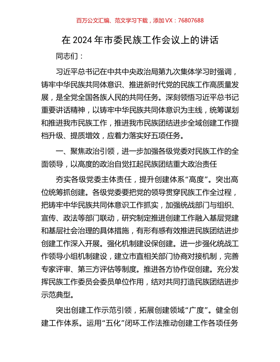 在2024年市委民族工作会议上的讲话.docx_第1页