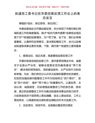 街道党工委书记在市委巡察反馈工作会上的表态发言.docx