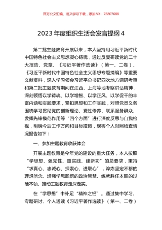 2023年度组织生活会发言提纲4.docx