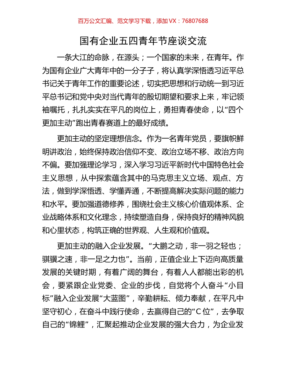 国有企业五四青年节座谈交流.docx_第1页