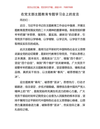 在党支部主题教育专题学习会上的发言.docx