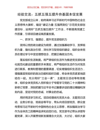 经验交流：五抓五强五提升夯基固本促发展.docx