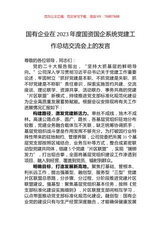 国有企业在2023年度国资国企系统党建工作总结交流会上的发言.docx