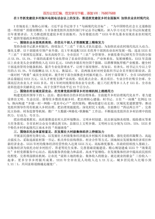 在X市抓党建促乡村振兴电视电话会议上的发言​.docx