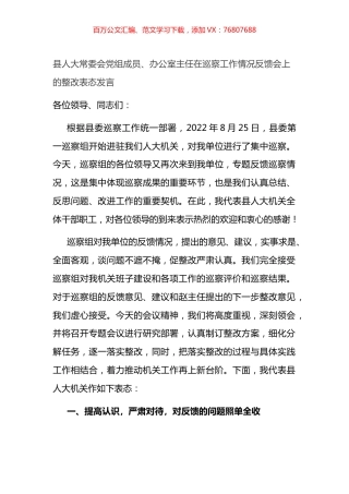 县人大主任在巡察工作情况反馈会上的整改表态发言.docx