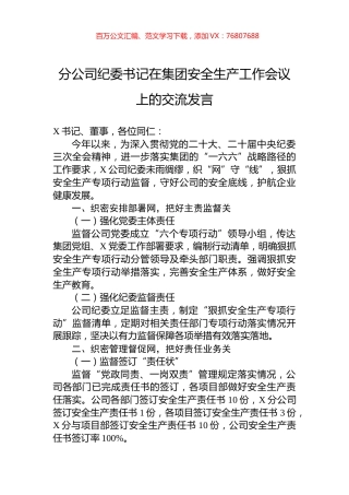 分公司纪委书记在集团安全生产工作会议上的交流发言.docx