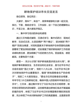 耕地保护培训市长交流发言.docx