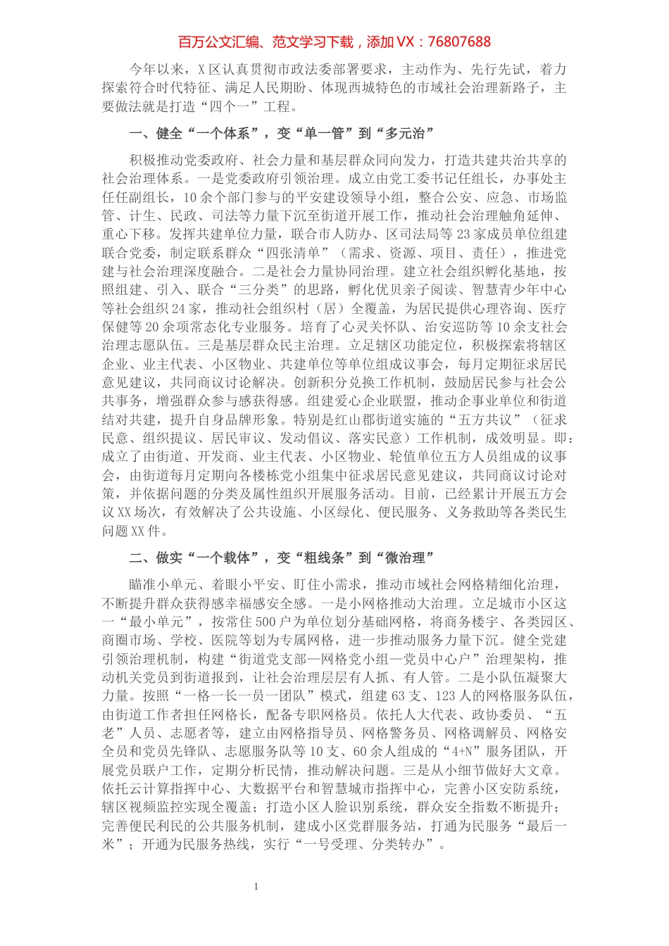 X区市域社会治理典型发言.docx_第1页