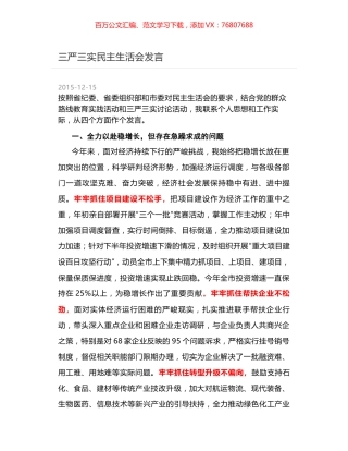 三严三实民主生活会发言.docx