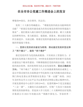 在全市非公党建工作推进会上的发言.docx