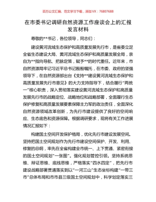 在市委书记调研自然资源工作座谈会上的汇报发言材料.docx