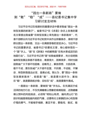 “蹚出一条新路”要做到“敢”“稳”“成”——县纪委书记集中学习研讨发言材料.docx